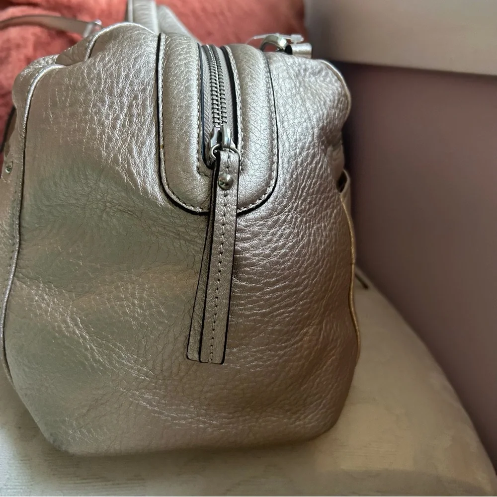 B.Makowsky Champagne Metallic Satchel Leather Crossbody Bag